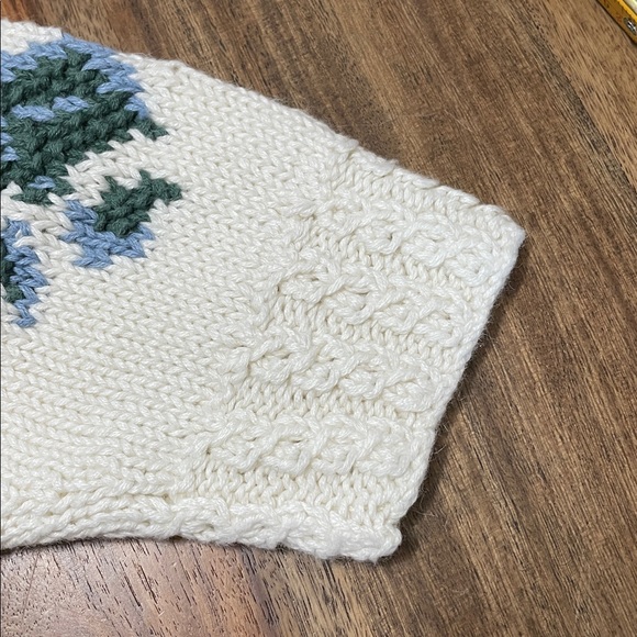 Paris Sport Club Hand Knitted Floral Oversized Sweater Cream Blue Green sz L - Picture 5 of 13